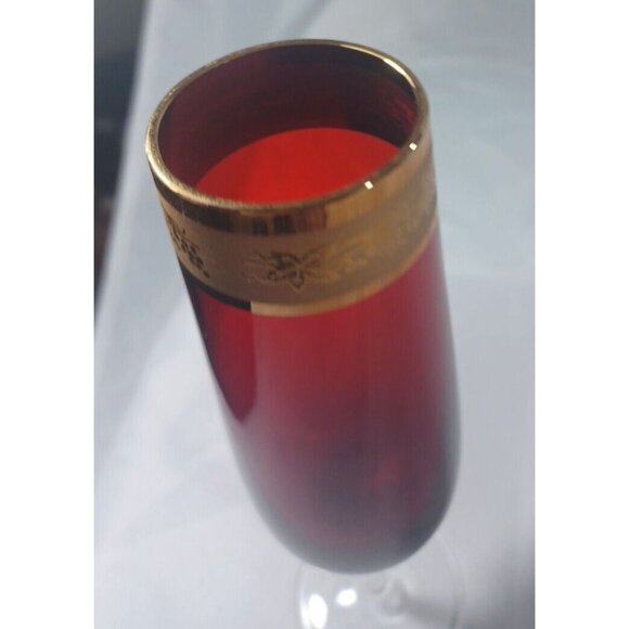 A Ruckl & Sons Champagne Glass Ruby Red With Etched Gold Trim - Picture 4 of 5